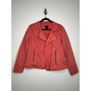 Liverpool Bradford Moto Denim Jacket in Coral Fins, XL